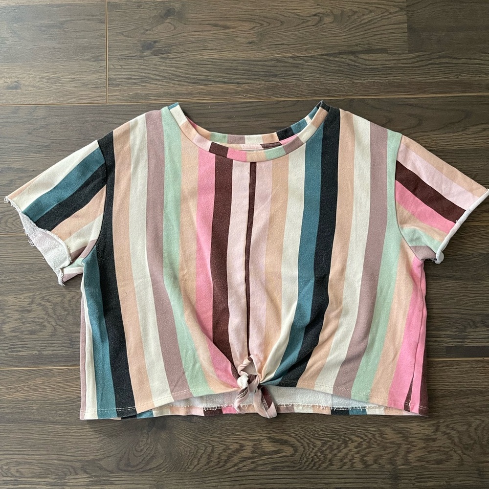 Love Fire Pink and Green Crop Tie Front T-Shirt